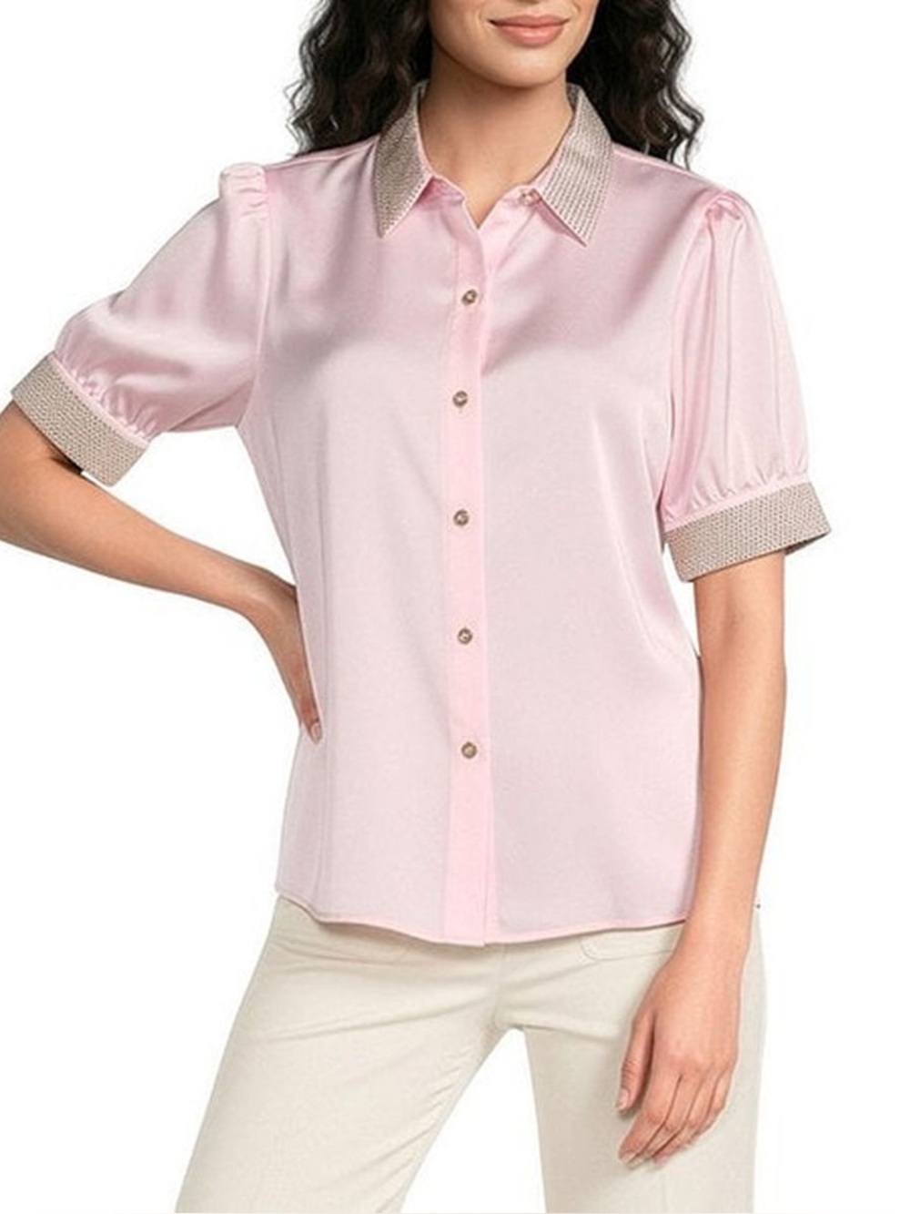 NWT Karl Lagerfeld Beaded Short-Sleeve Top